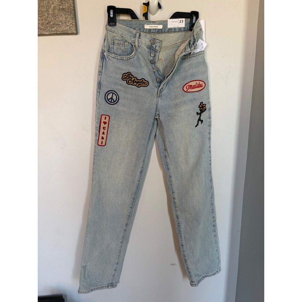 PacSun Dad‎ Jeans Light Wash Patchwork Straight Leg Denim Size 23 Button Fly